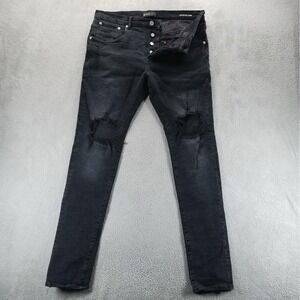 Purple Brand Jeans Mens 34x34 Black P002 Skinny Dark Wash Distressed Stretch
